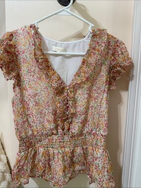 Parker ladies Pink Floral Ruffle top